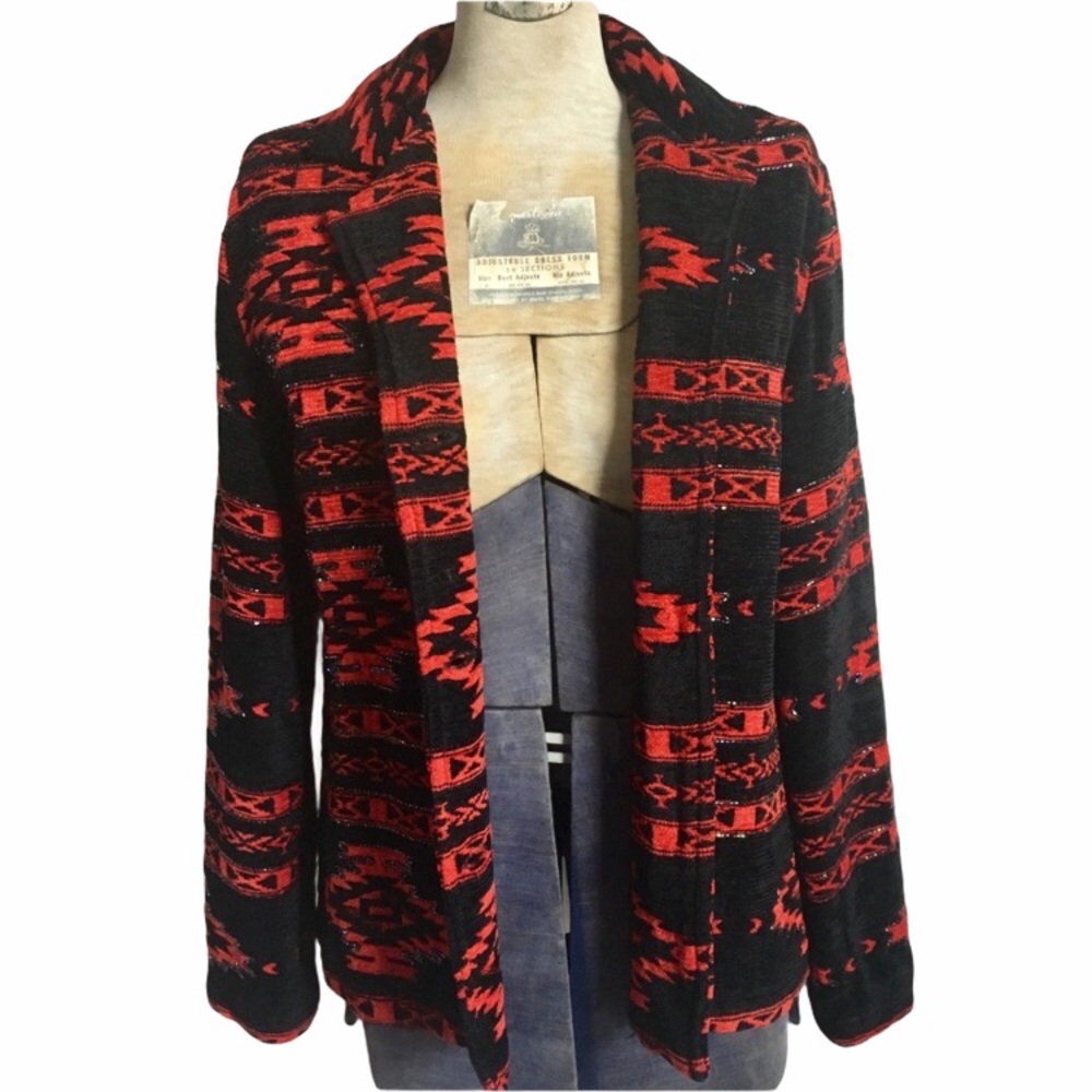 Vintage 90s Chenille Southwestern Beaded Blazer Jacket - Picture 9 of 16